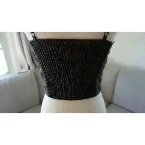 NWT The Drop Women's Black Faux Leather Bow Front Top by Signed Blake, Size S - Picture 15 of 16